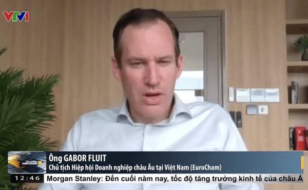 上图:欧洲商会主席 Gabor Fluit 在 VTV1 上露面的摘录图片。