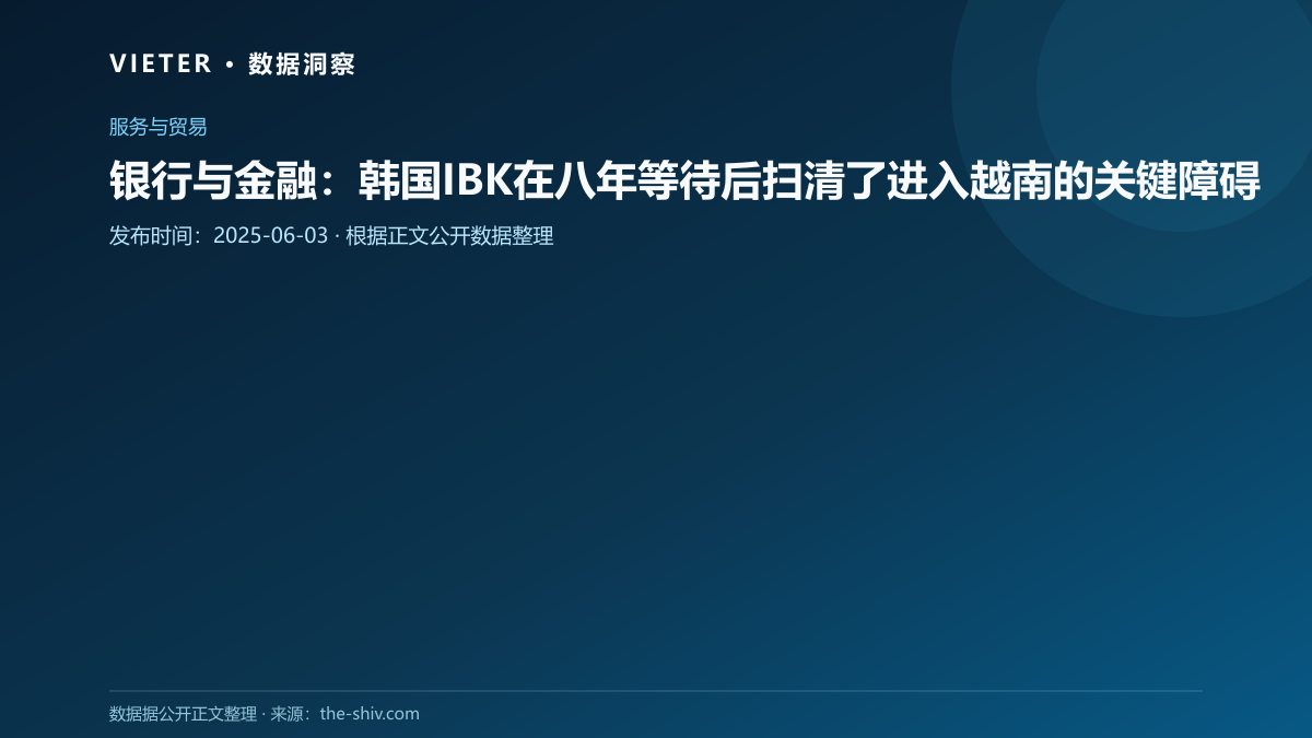 银行与金融:韩国IBK在八年等待后扫清了进入越南的关键障碍