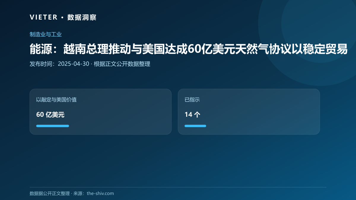 能源:越南总理推动与美国达成60亿美元天然气协议以稳定贸易