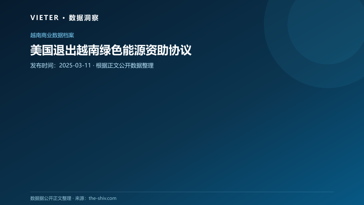 美国退出越南绿色能源资助协议