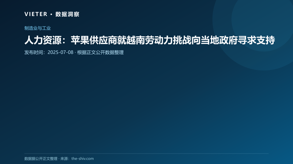 人力资源:苹果供应商就越南劳动力挑战向当地政府寻求支持