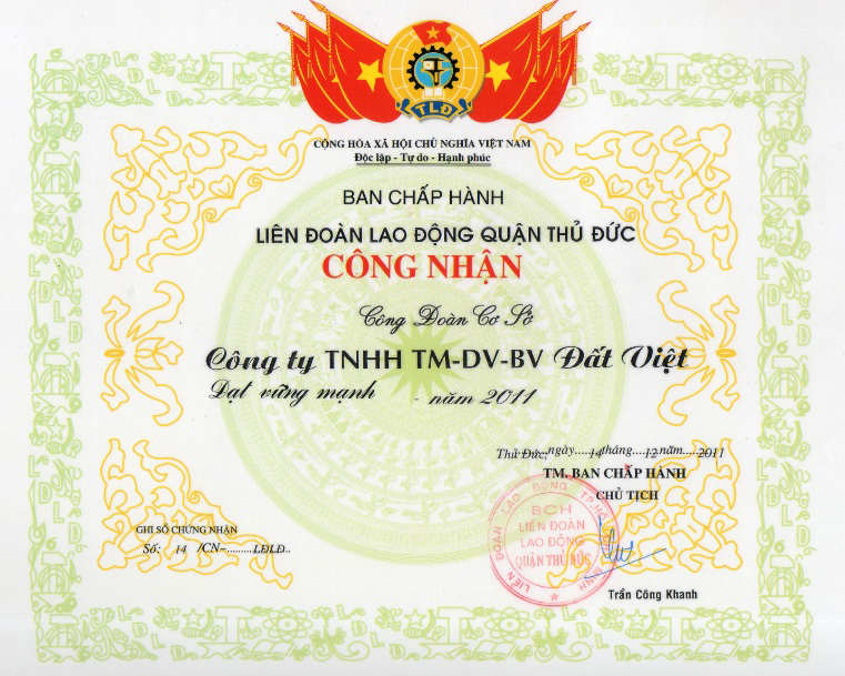 Bằng khen BCH LĐLĐ Q. Thủ Đức năm 2011