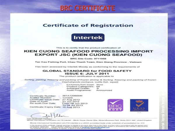 BRC CERTIFICATE