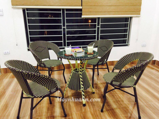 Bàn ghế cafe mây nhựa HN06