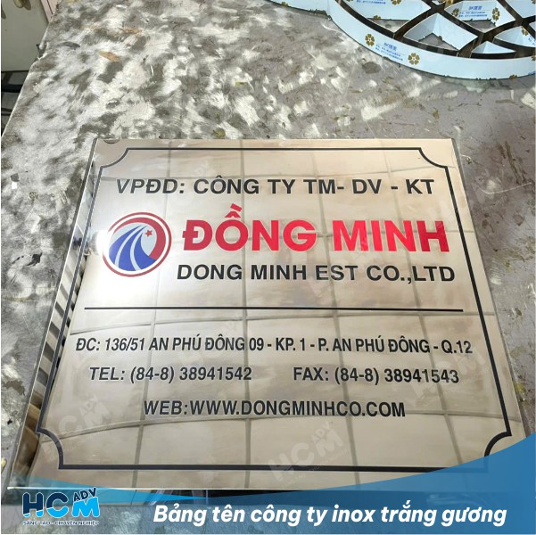 Bảng tên công ty inox tráng gương