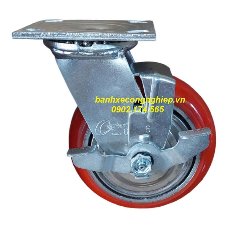 Bánh xe PU Hàn Quốc có nắp che chống quấn chỉ càng xoay khóa hông Caster Serie 4