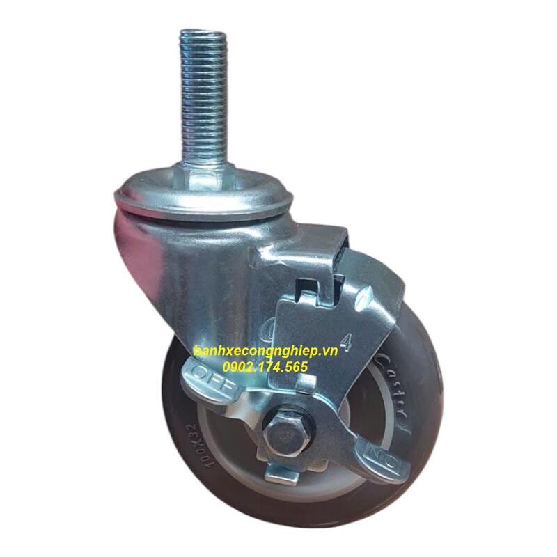 Bánh xe PU càng thép xoay khóa trục ren M16 Caster tải trung Serie 2
