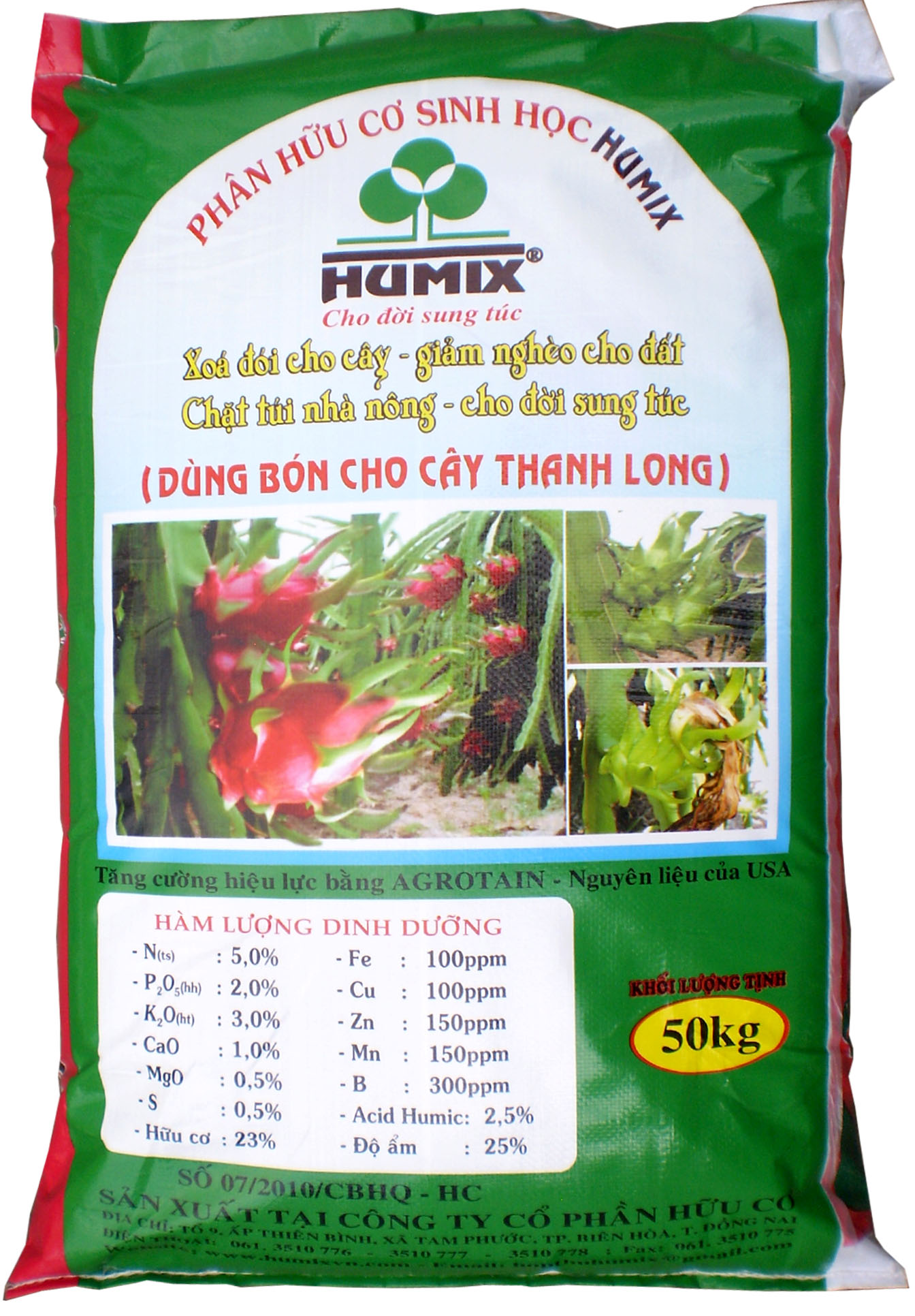 Phân hữu cơ sinh học HuMix dùng bón cho cây thanh long