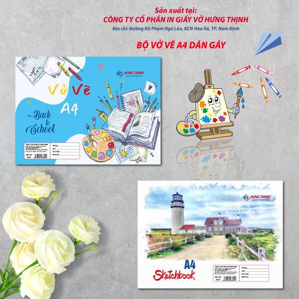 Bộ vở vẽ A4 dán gáy