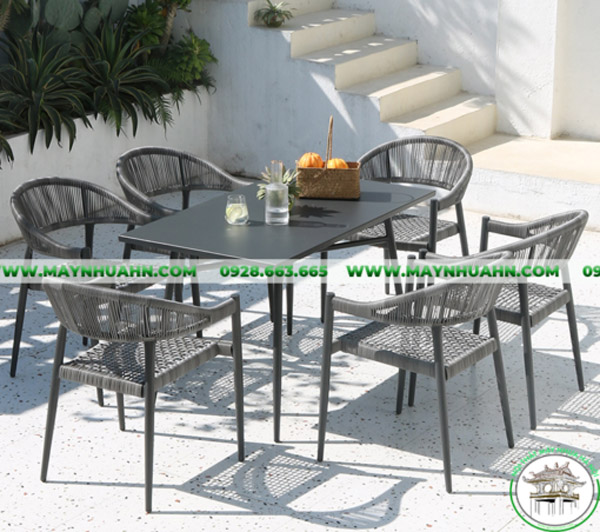 Bộ bàn ghế ăn ngoài trời mây nhựa BBQ011