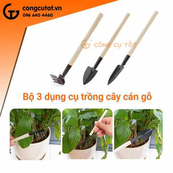 Bộ ba dụng cụ trông cây cán gỗ