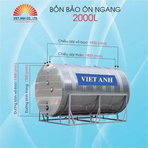 Bồn bảo ôn inox 2000L ngang