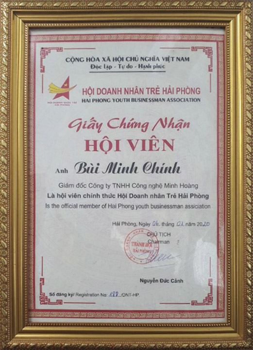 Chứng nhận hội viên doanh nghiệp trẻ Hải Phòng
