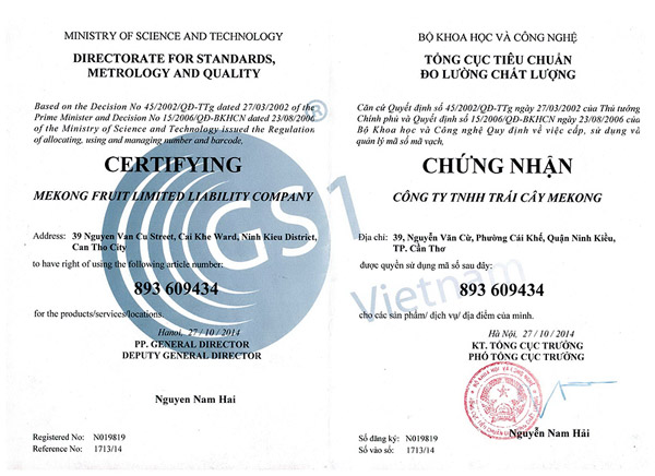 Chứng nhận tổng cục đo lường
