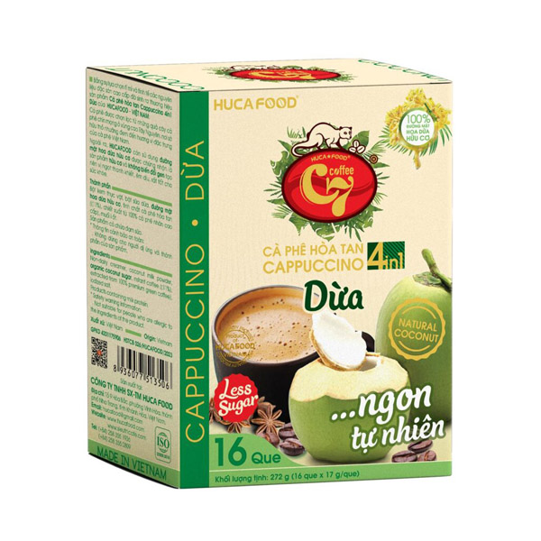Cà phê hòa tan Con Chồn Vàng C7 4in1 dừa cappuccino hộp