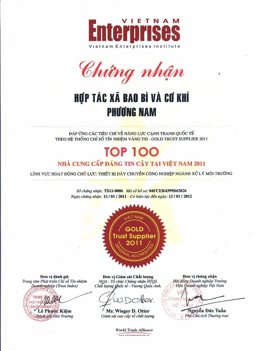 Chứng nhận nhà cung cấp đỏng tin cậy tại VN