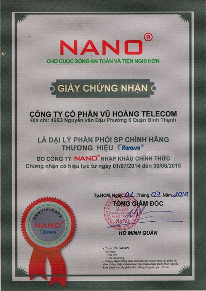 Chứng nhận đại lý từ Nano
