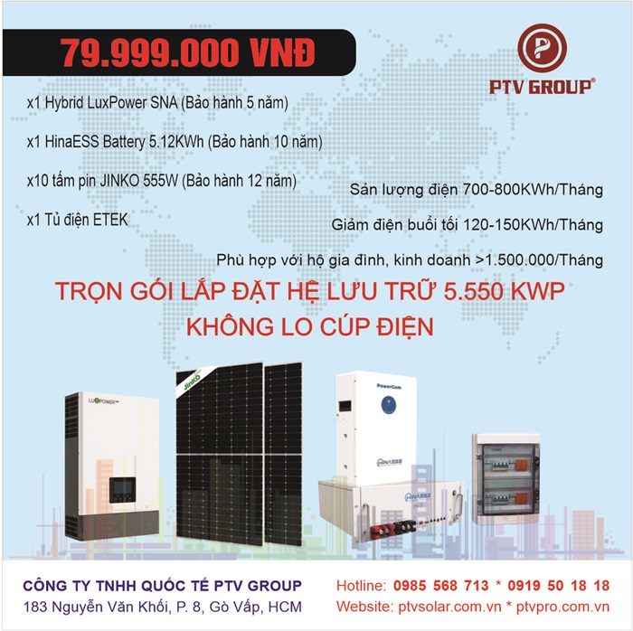 Combo Lux SNA 5K pin Hina tấm pin Jinko