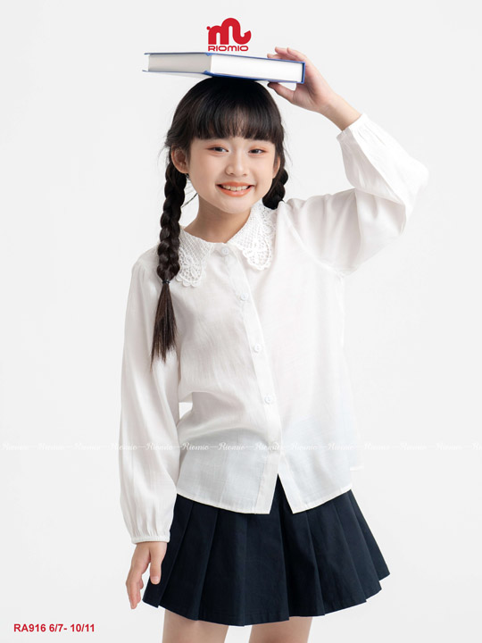 Đồ đi học bé gái sơ mi dài tay cổ ren Bonnie RA916