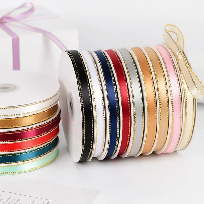 Dây ruy băng satin viền kim tuyến