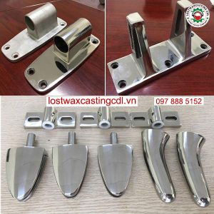 Đúc inox bản lề kính, giá đỡ kính