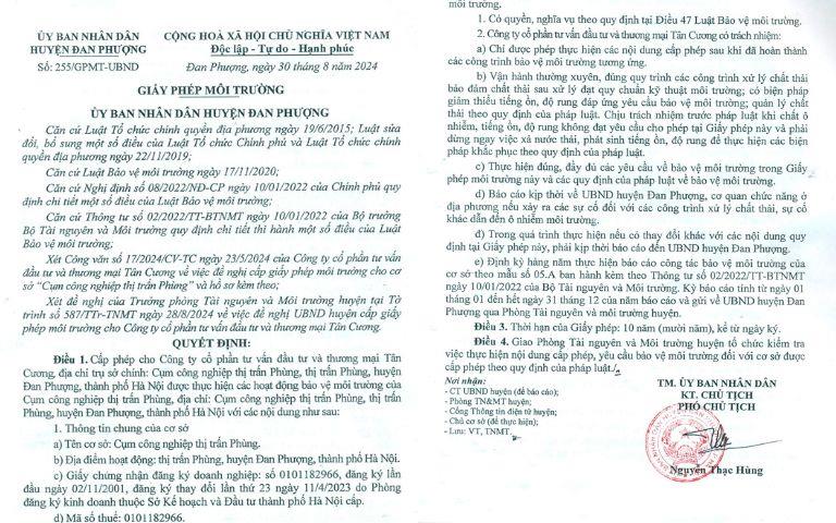 GPMT CTCP đầu tư và thương mại Tân Cường