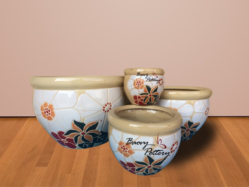 Chậu hoa gốm đời mới - tráng men