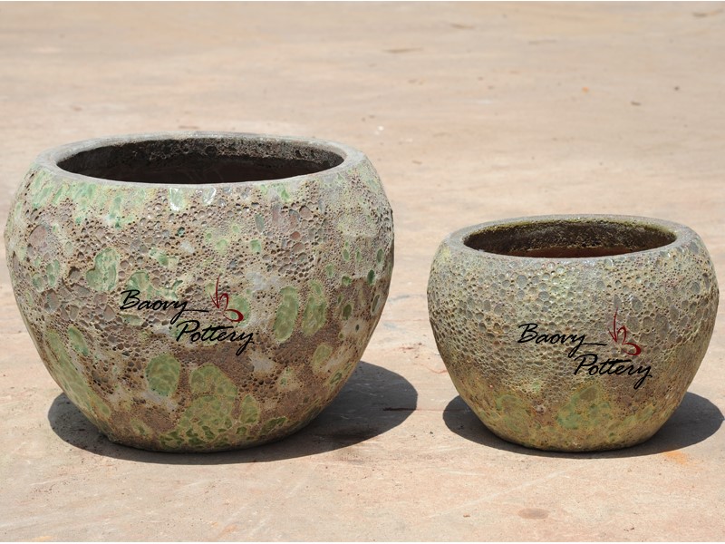 Chậu tròn - phủ men nham thạch xanh