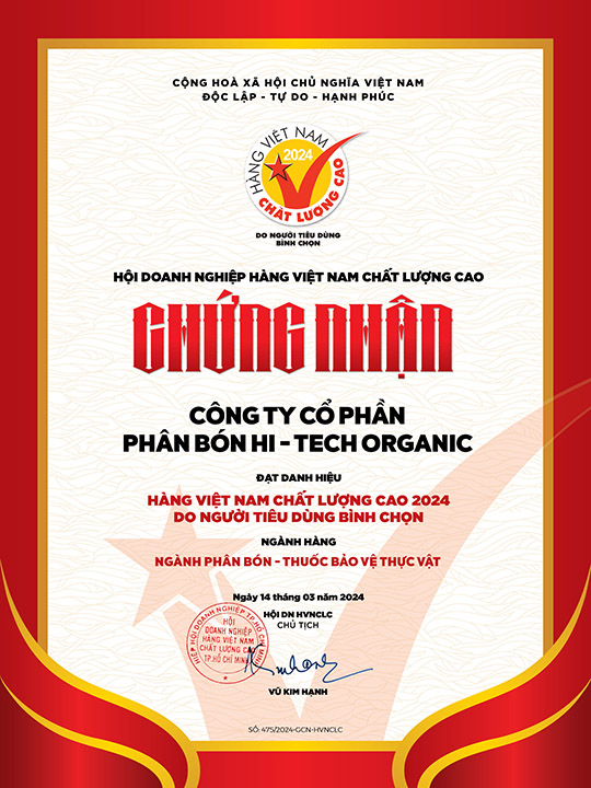 Chứng nhận Hi-tech Organic Hàng Việt Nam Chất Lượng Cao 2024