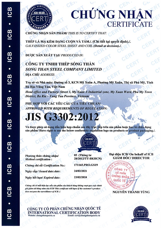 Chứng nhận JIS G3302:2012