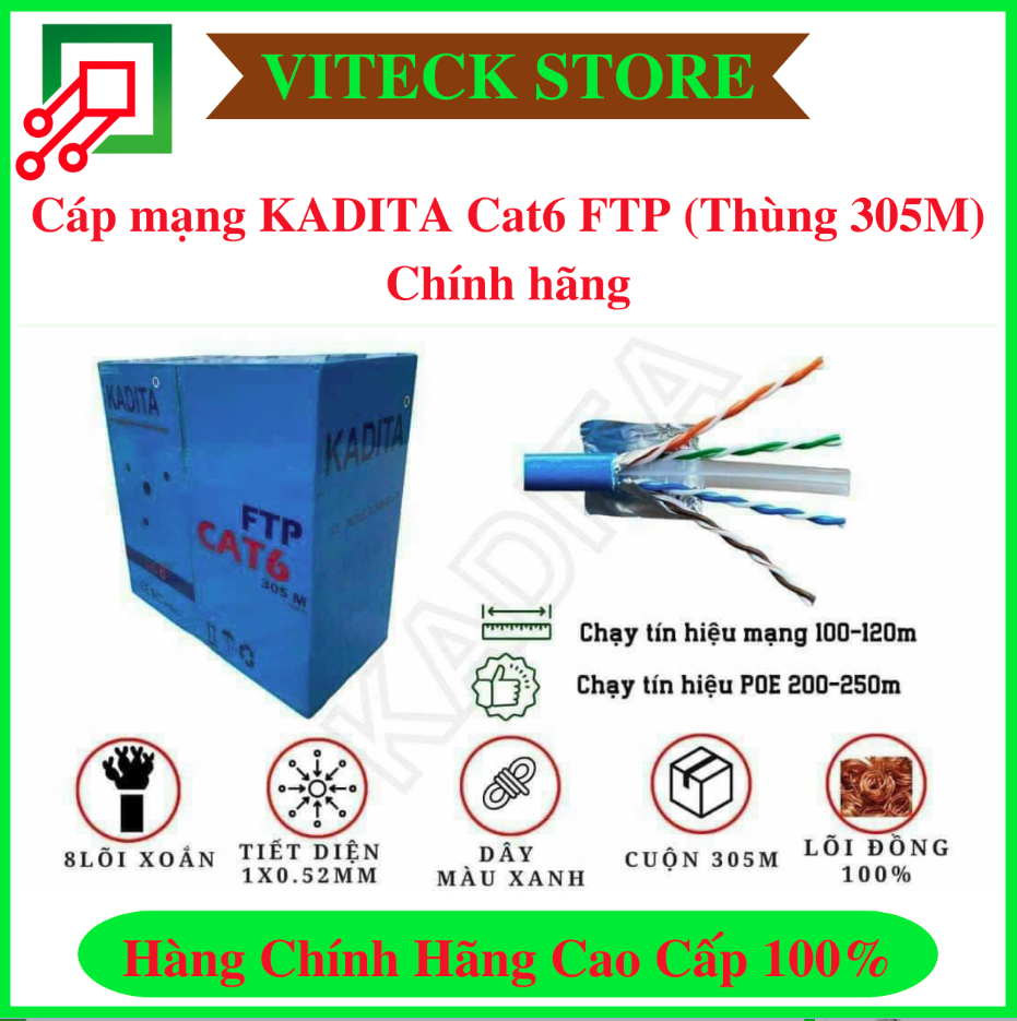 Cáp mạng KADITA Cat6 FTP chống nhiễu (Thùng 305M) Chính hãng