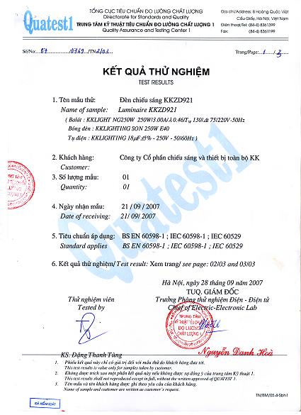 Kết quả thử nghiệm