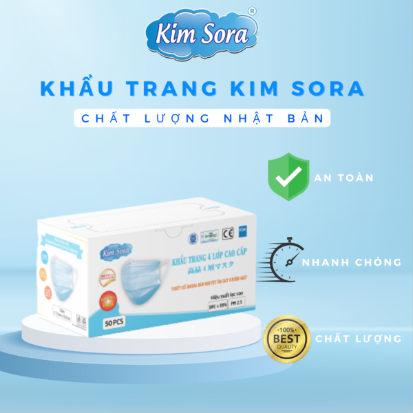 Khẩu trang y tế 4 lớp Omega xanh