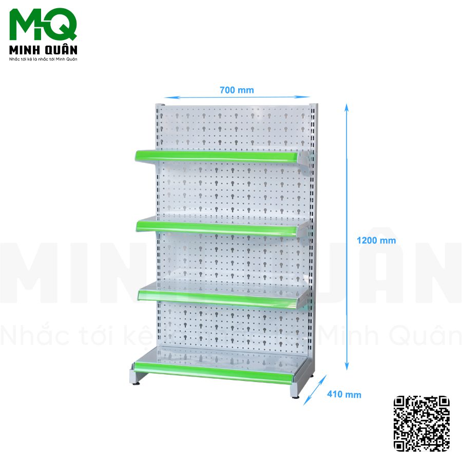 Kệ đơn lưng tôn lỗ tròn 4 tầng 700x1200 mm