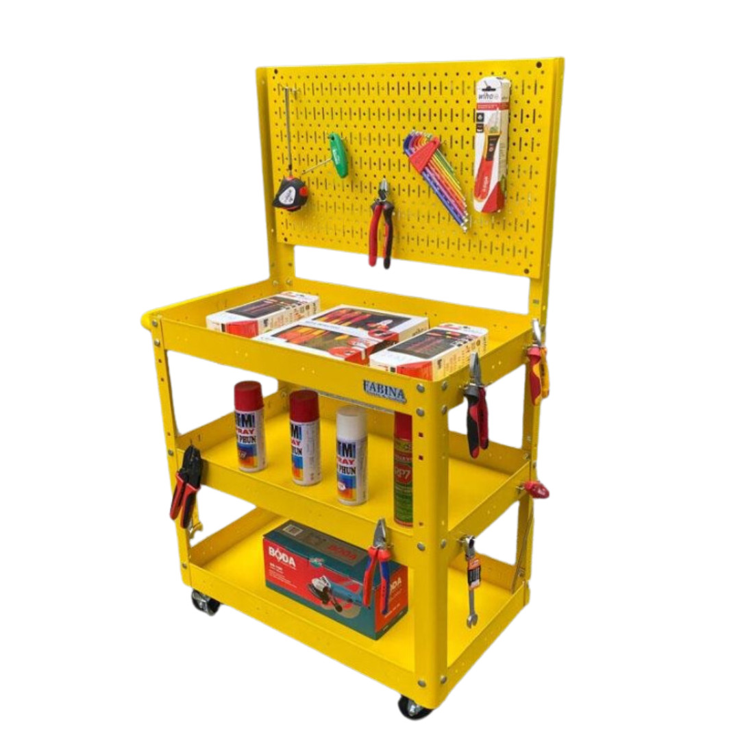 Kệ thép di động vách lưới 72cm vàng