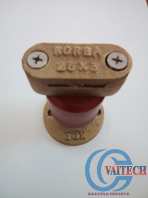 Kẹp đỡ đồng bản 25x3mm + chân đế và gối cách điện