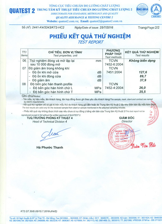 Kết quả thử nghiệm cửa Yami