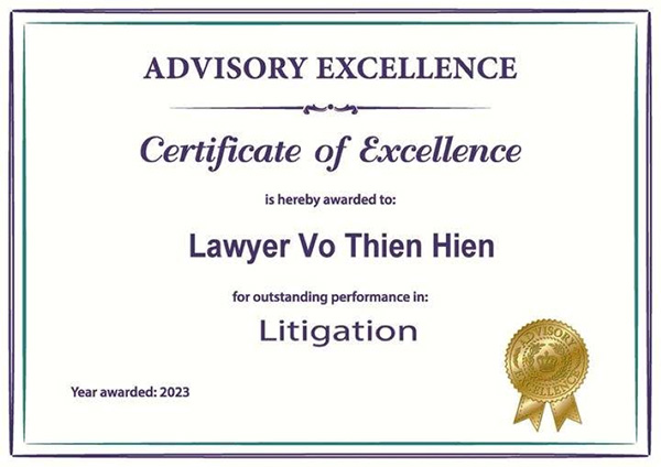 Lawyer Vo Thien Hien - Certificate