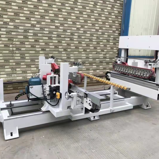 Máy cắt phay 2 đầu tự động băng tải đưa phôi