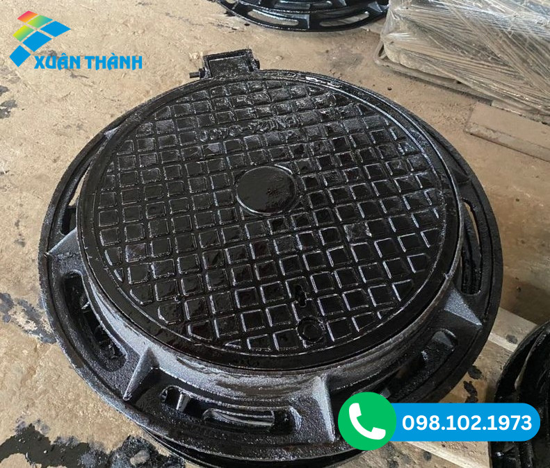 Nắp hố ga thân tròn khung dương bằng gang