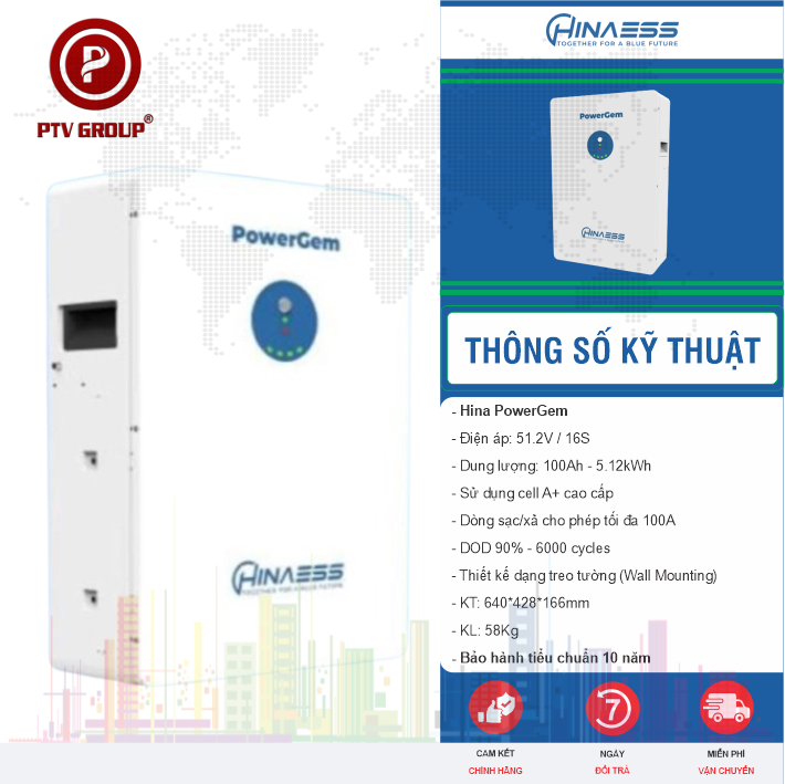 Pin Power Gem 51.2V100AH 5Kwh