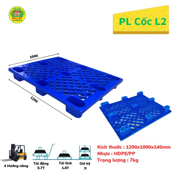 Pallet chân 1200x1000x140mm HDPE