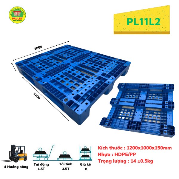 Pallet nhựa 1200x1000x150mm xanh