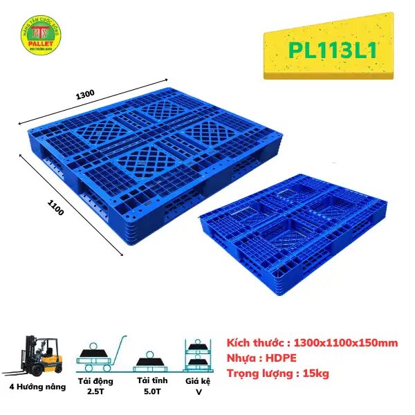 Pallet nhựa 1300x1100x150mm HDPE