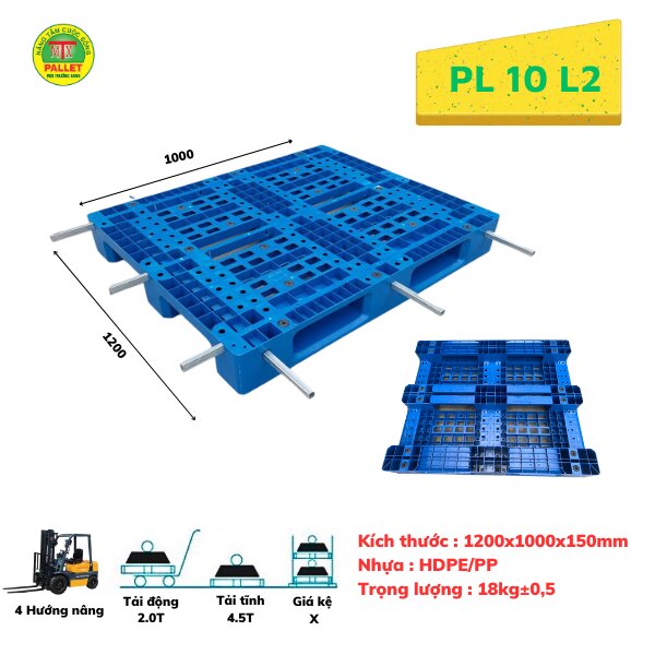 Pallet nhựa 6 lõi thép xanh