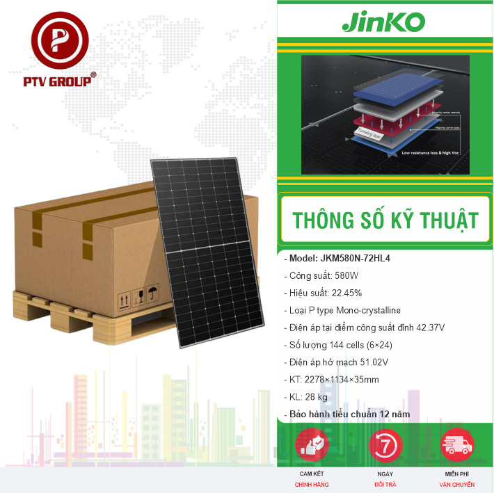 Pin Jinko 580W - Pin N-Type