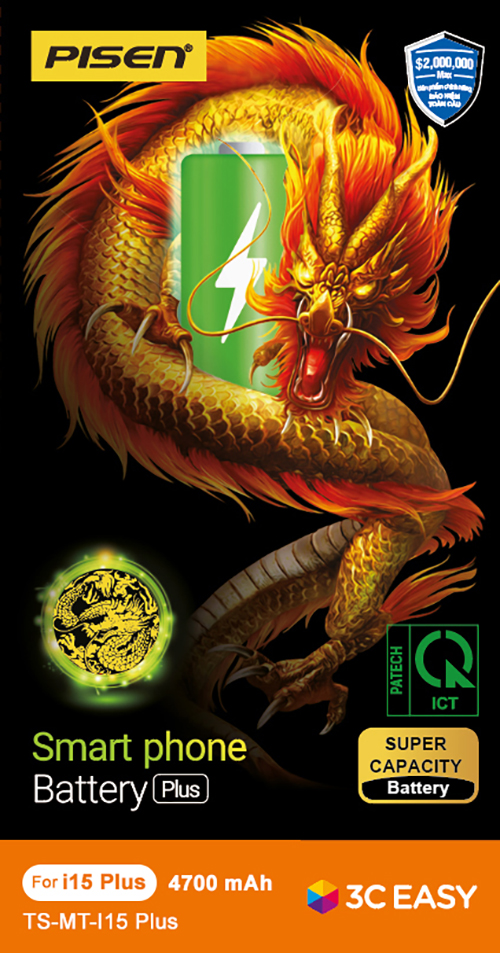 Pin iPhone i15 Plus - Pin Rồng siêu dung lượng - 4700mAh (PISEN Dragon)