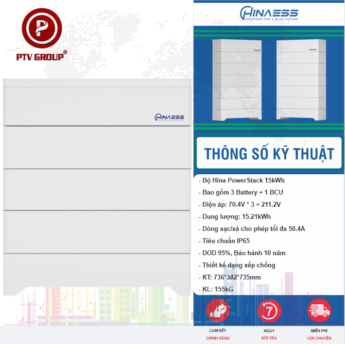Pin Hina áp cao bộ PowerStack 15kWh