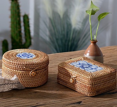 Hộp đựng kẹo và trái cây khô từ mây tre