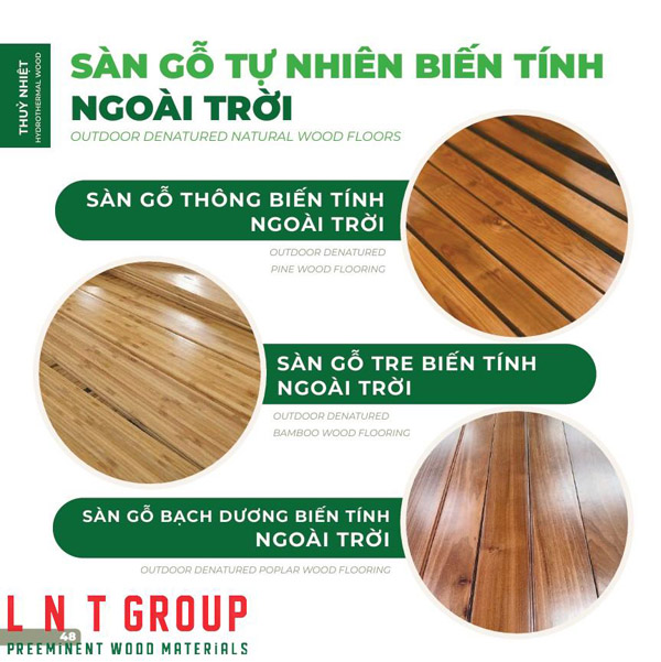 Sàn gỗ tự nhiên biến tính ngoài trời thủy nhiệt